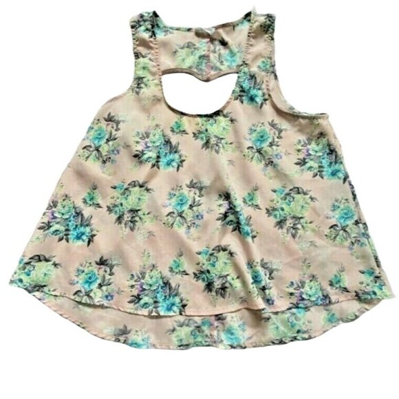 Lush Womens Light Weight Floral Tank Top with Heart Cut-Out Back-Pink-Medium-GUC - Picture 1 of 4